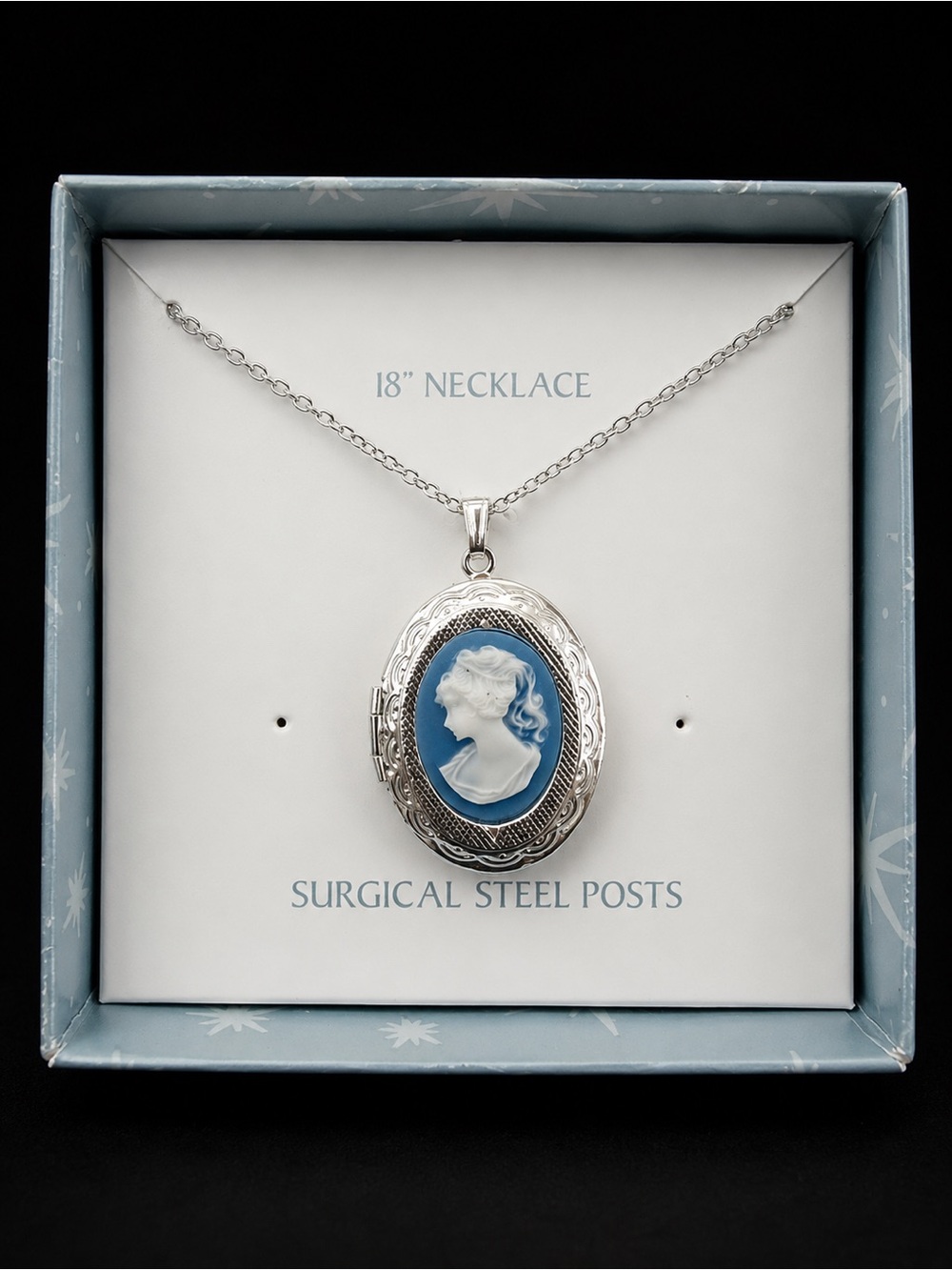 Blue Cameo Pendant Locket Necklace